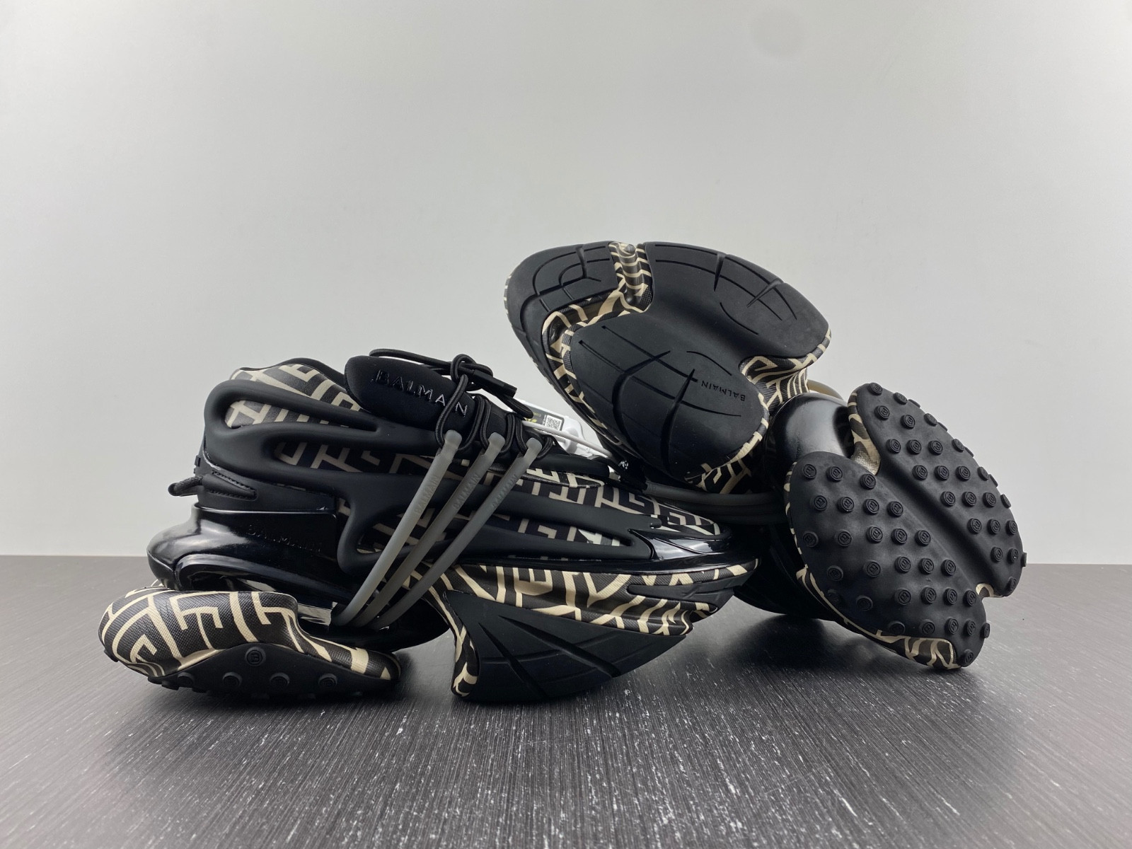 BALMAIN NEOPRENE AND LEATHER UNICORN LOW-TOP SNEAKERS